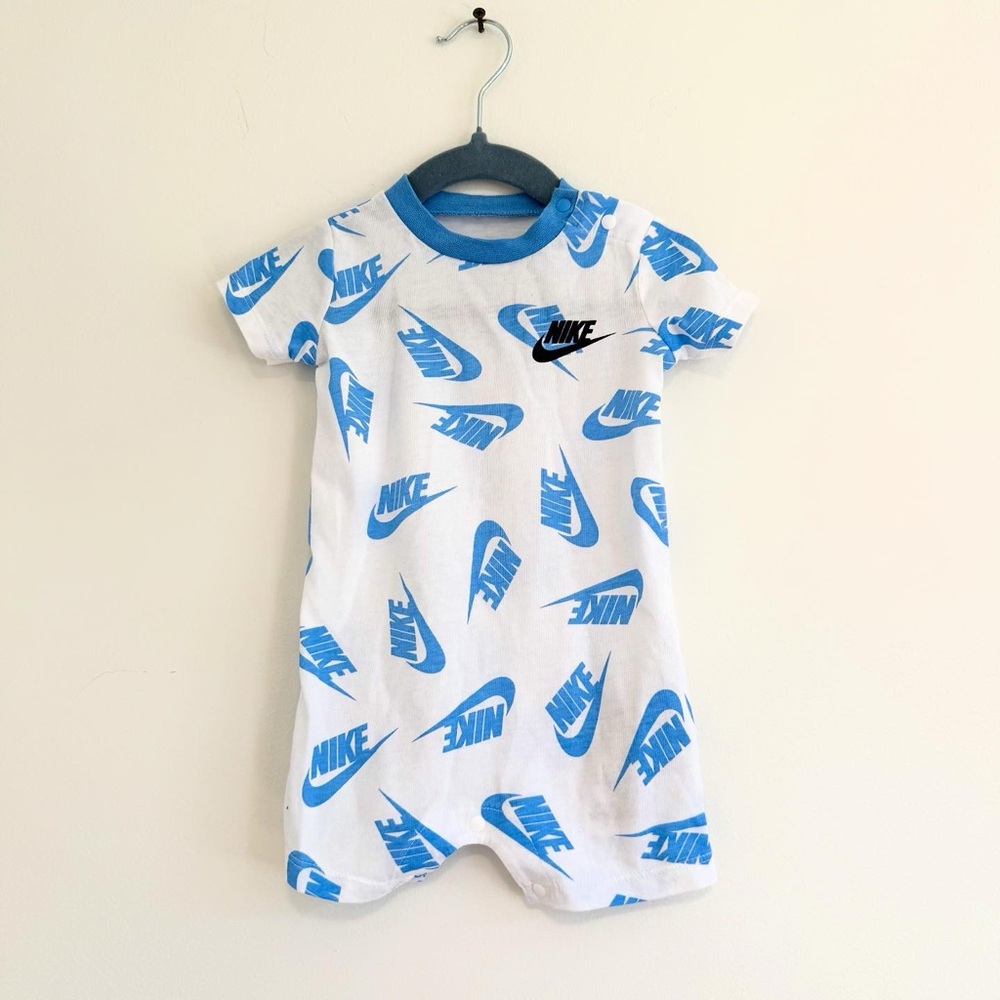 Nike blue & white romper 0-6 months